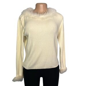 Worthington Vintage Cream Knit Feather Lined Sweater